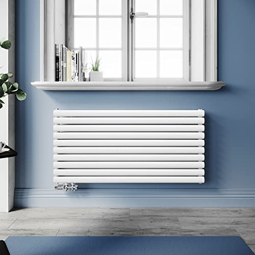 SUNXURY Radiatore a tubo, 593 x 1200 mm, orizzontale, a doppio strato, con connettore laterale cromato, multiblocco, colore bianco