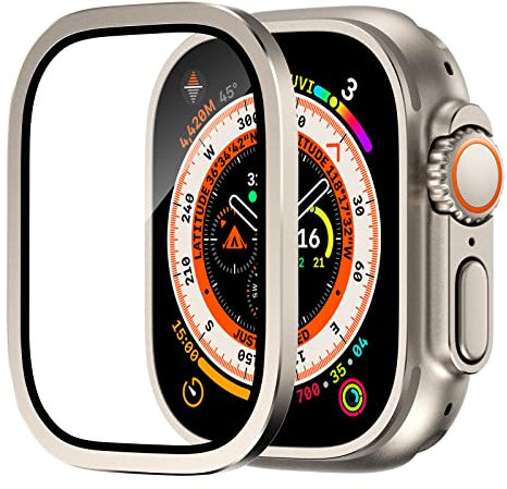 Songsier Protectores de Pantalla para Apple Watch Ultra de 49mm, Vidrio Templado 9h Marco de AleacióN de Titanio, Mantiene el Original, Sensible al Tacto，PelíCula Protectora Ligera Apple Ultra 3/2/1