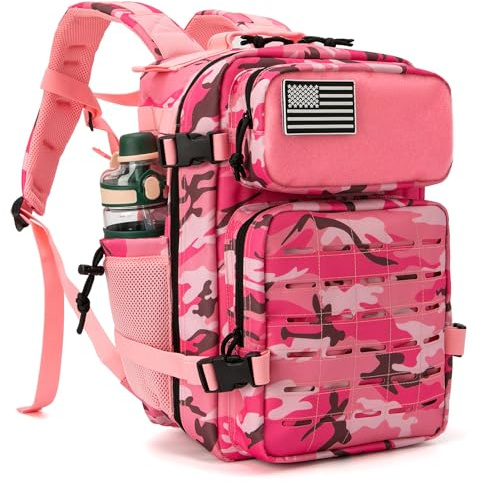 QT&QY 25L Sac à dos tactique militaire de pour hommes, sac à dos de jour avec Molle découpé au laser pour moto, armée, petite sacoche de survie, sac de sport avec porte-gobelets doubles médical