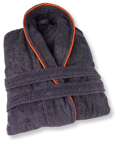 ELEVAVIDA Peignoir homme en coton douillet 400 g/m2 - gris - robe de chambre homme extra doux et confortable - taille XL - peignoir de bain anthracite/orange sauna en éponge - certifié OEKO-TEX