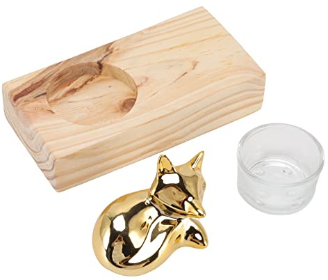 MOUMOUTEN Tealight Candle Holder, Nordic Lying Fox Wooden Ceramic Decorative, Wooden Board Candleholder, for Household Party Bedroom Ornaments Gift