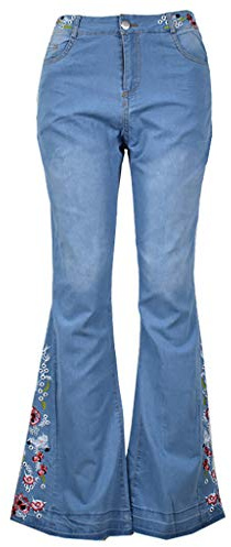 Schlaghose Damen Jeans Mit Blumen Elegant Stretch Jeanshose Bootcut Flared Hose Fashion Retro Skinny Slim Hosen Casual Hohe Taille Breite Jeans Mode Weites Bein Retro Stil Denim Pants 70Er Party