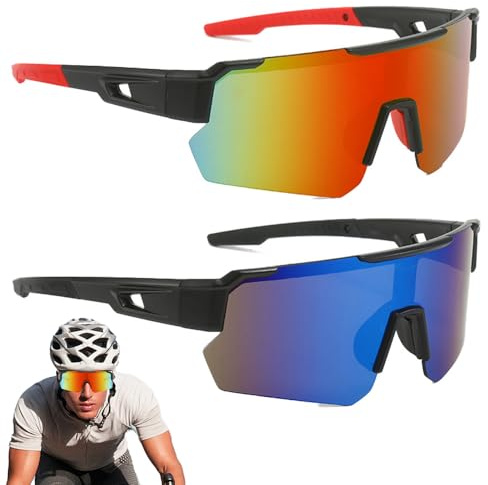CLIUNT 2 Pezzi Occhiali da Sole Sportivi Polarizzati, Occhiali da Ciclismo per Uomini, Occhiali da Bicicletta, per Uomo, per Ciclismo, Motociclismo, Corsa, Sci, Alpinismo