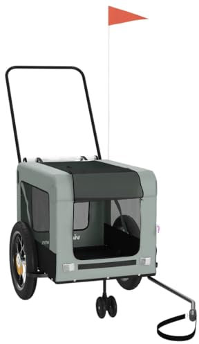 vidaXL Fahrradanhänger Hunde, Hundeanhänger mit Reflektoren Flagge, Hundetransporter Maximale Belastbarkeit 45 kg, Haustier Transportwagen, Grau Schwarz Oxford-Gewebe Eisen