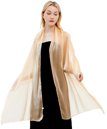 Gragengs Damen Schals und Wraps für Abendkleider Leichte Sheer Crepe Tücher Shimmer Hochzeit Party Stole,Champagner