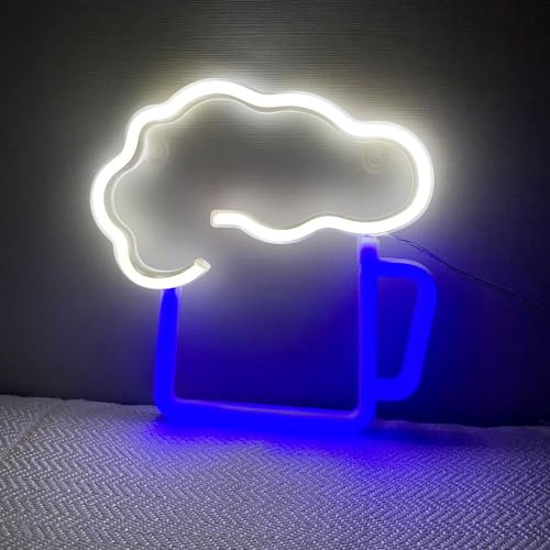 HFHungkeong LED Bar Neonlicht Schild Handgefertigte Nachtlampe für Wand Zuhause Kneipe Weihnachten Schlafzimmer Hochzeit Party Deko, Geburtstagsgeschenk, USB oder 3AA Batteriebetrieben (Blau Weiß)