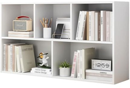 Schreibtisch-Organizer mit 2 Etagen und 5 offenen Ablagefächern, Mehrzweck-Bücherregal, Organizer, Schreibtischstall, Holz-Bücherregal für Wohnheim, Büro, Zuhause (Farbe: Dunkelbraun)