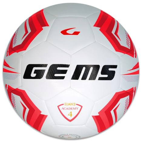 Gems UN07-0312 OLIMPICO ACADEMY Pallone da Calcio, Calcetto, Calciotto, Futsal, BIANCO/ROSSO Taglia 4