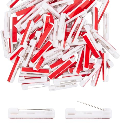 Hobbspring 100 spille di sicurezza autoadesive, in plastica, da 3,1 cm, con retro piatto, per badge identificativi, nastri, targhette, fiori e creazioni artigianali