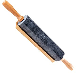 COLLBATH Rullo da Pasticceria in Legno e Marmo Naturale per Panini e Dolci, Bastone per Impastare Antiscivolo