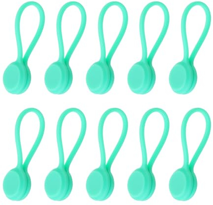 sourcing map 10Pcs Silicone Magnetic Cable Ties, Reusable Twist Ties USB Cable Organizer for Cord Management, Bundling, Fridge Magnets, Book Markers, Light Green