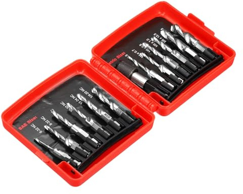 sourcing map Set di 13 punte per trapano combinate, SAE 6-32NC a 1/4-20NC, filettatura metrica da M3 a M10, con adattatore a cambio rapido, kit di utensili per filettatura filettata