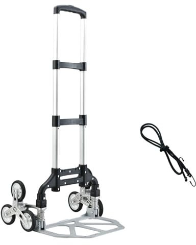 JTBDWOSK Treppensteiger Sackkarre Klappbar,Transportkarre extra Langer Teleskopgriff 100 cm,Aluminium treppensackkarre mit Anti-Rutsch-Pads,Soft-Laufflächen,A
