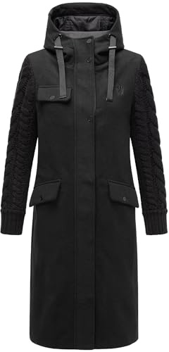 Navahoo Damen warmer Trenchcoat in Woll-Optik mit Strick-Ärmeln und Kapuze Knit Babe 14 S-3XL