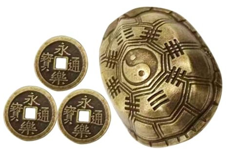 TOYANDONA Vintage Schildkrötenpanzer Skulptur Aus Messing Schreibtischdekor Für Feng Shui Handgefertigte Wahrsagemünzen Dekoration Chinesische Symbolik Geschenkidee Für Büro Und Zuhause