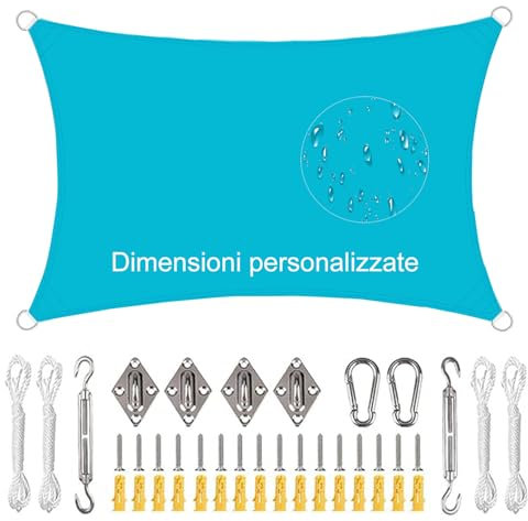 Rettangolo Vela Ombreggiante, Tendalino Per Balcone, Protezione Anti Raggi UV, Con Kit Fissaggio, Per Giardino, Balcone, Piscina, Blu mare, 1x4m