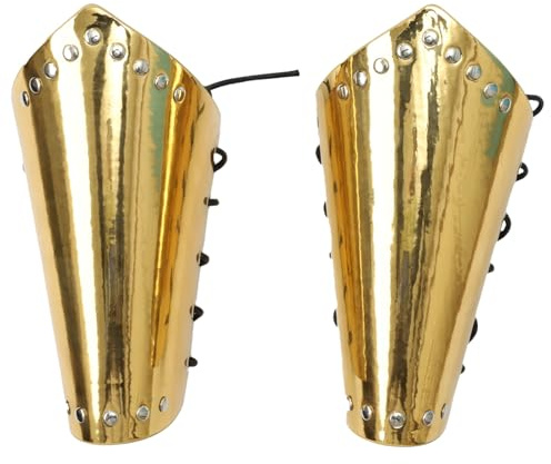iEFiEL Männer Mittelalterlich Armschiene Kunstleder Arm Armor Wikinger Knight Armrüstung Punk Handgelenkschutz Fasching Karneval Zubehör Gold One Size