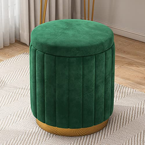 Samt-Ottomane mit goldfarbenem Sockel, 33 x 33 x 45,7 cm, große Kapazität, Fußstütze, Hocker für Wohnzimmer, Schlafzimmer, Grün