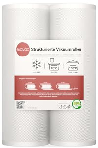 Evavac - Vakuumierbeutel 25x600 cm, 2 Rollen, Strukturierte PA/PE-Folie, -40°C bis +70°C, Vakuumierbeutel Lebensmittel, Folienbeutel für Vakuumiergerät