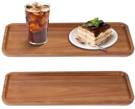 EXLECO 2er 30x12 cm Holztablett Rechteckig Deko Serviertablett Holz Deko Tablett Länglich Dekotablett Akazie Serviertablett Holz Rechteckig Käsebrett Servierplatte Wooden Tray für Käse Dessert Kerzen