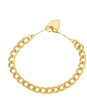 7mm Gold Padlock Heart Bracelet, 8-Inch, PVD Gold Plated – Bling King London