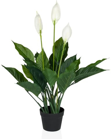 hjh OFFICE Kunstblume im Topf 80cm SPATHIPHYLLUM Zimmerpflanze, künstliche Friedenslilie, Deko Pflanze mit 3 Blüten