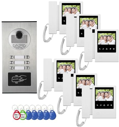 ANJIELO SMART Sonnette avec Camera,Sonnette de Caméra Filaire Vision Nocturne,Visiophone Connecté 4 Fils Kit Interphone Vidéo Filaire avec écran Couleur 4.3 (1 Sonnette + 6 moniteurs)