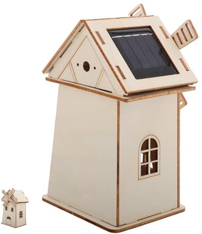 BESPORTBLE Solar Windmühle Aus Holz Für Junge Mädchen DIY-windmühlen-Modell Solarbetrieben Wissenschafts-Spielzeug Bausatz Für Experimente Zuhause Requisite Ornament Für Haus Modell Zum Zusam