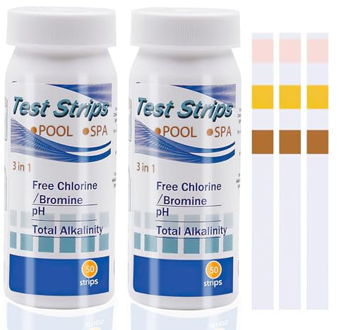 100 Pcs Hot Tub Test Strips, 3 In 1 Water Testing Kit, Ph Test Strips, Strip Testing Kits for Drinking Water for Rapid Determination of Chlorine, Ph Chlorine Alkaline Bromine Hardness Test Strip