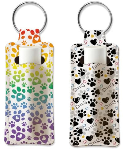 OLYCRAFT 2 Porte-Clés Porte-Rouge à Lèvres Empreinte de Patte Tissu Plongée Élastique Rouge à Lèvres Manchon Sac Coeur Os