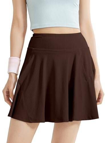 HANERDUN Sportrock Damen Tennisrock Tennis Skort Sport Minirock Golf Röcke | Wanderrock Damen Mit Innenhose | Rock Mit Hose Drunter | Tennisrock Damen | Sicherheitshose | Taschen | Skirt für Laufen Gym