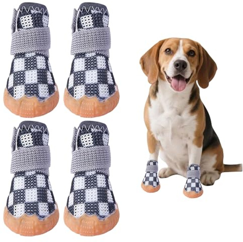 4 Stück Hundeschuhe Pfotenschutz für Kleine Hunde, Sommer Atmungsaktive Hundestiefel mit Anti-Rutsch Gummisohle, Hundeschuhe Pfotenschutz für heiße Straßen Spazierengehen Outdoor (Schwarz, XL)