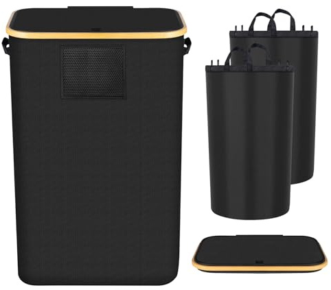 Truevaste 150L Wäschekorb mit Deckel, Groß Wäschesammler mit 2 Fächer zur Kleidersortierung, 600D Oxford Laundry Baskets Faltbarer, XXL Wäschetonne für Wohnung Bad Schlafzimmer, Einfache Montage
