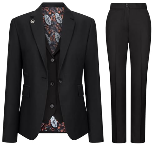 Women's Suit 3 Piece Plain Black Tailored Fit Business Formal Ladies Dress - Black 12