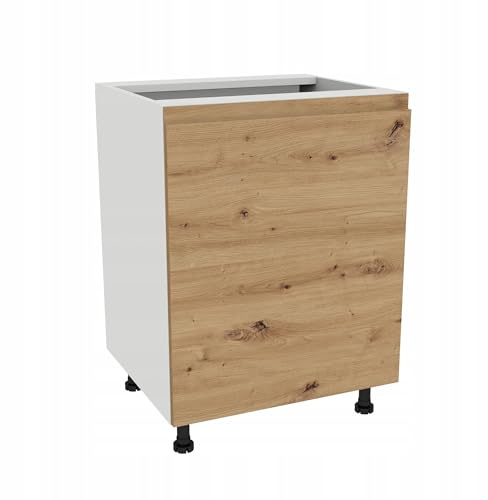 Laclar FREZO Küchen-Unterschrank - Grifflos - Soft-Close - Modern - Vielseitige & stilvolle Stauraumlösung für Ihre Küche - 60x48,5x72 cm - Weißfront grifflos Eiche Artisan
