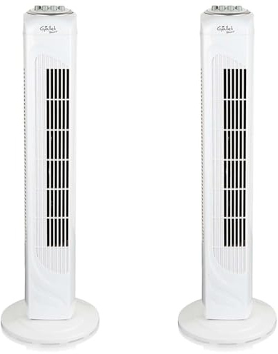 BURI Ventilatore a torre, altezza 74 cm, 3 velocità, silenzioso, 54 dB, timer 120 minuti, colore bianco, compatto e potente, per casa, ufficio e casa vacanze