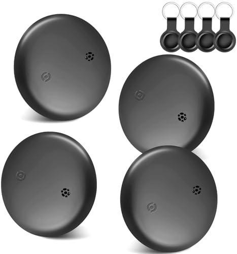 Wvoillty Android Smart Tag, Schlüsselfinder, IP67 Wasserdicht Kompatibel mit Google Mein Gerät Finden APP, Nur Android, für Reisegepäck, Koffer, Brieftasche, 4 Stucke Schwarz, mit Schutzhülle