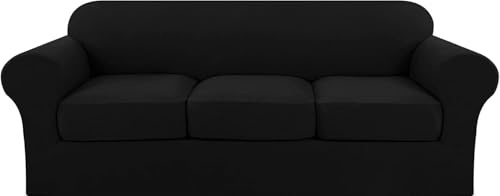 WWQQKJ Fundas de sofá elásticas con Fundas de cojín de Asiento separadas, Funda de sofá Ajustable de Elastano Ultra Suave, Lavable, sin Bolitas, con Base elástica.(Noir,3 Places)