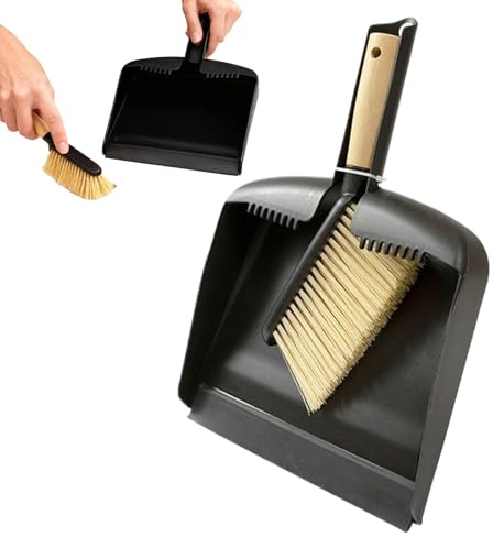 Handbesen Set | Mini Tischkehrer mit Holzgriff | Kompakte Kehrschaufel und Bürste für Küche Tisch Arbeitsplatte Sofa Ritzen | Dichtes Borsten Set für Krümel Haustierstreu Haushalt und Reinigung