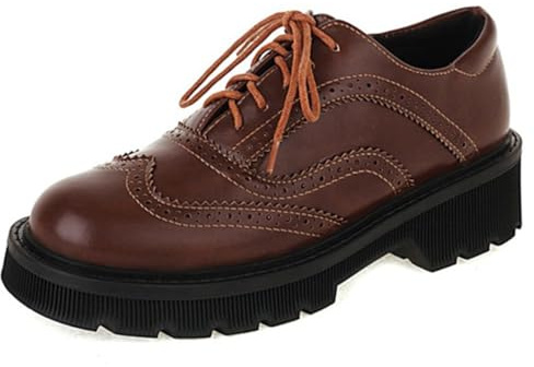 Eestfy Chaussures Oxford rétro Plateforme pour Femmes Lacets Bout Rond Talon Bas Brogues pour Tenue Professionnelle et décontractée en Cuir PU Confortable,Marron,39 EU