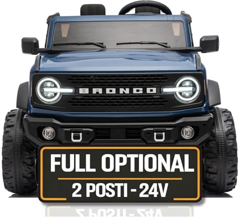 Ford Bronco 24V Maxi Fuoristrada 2 Posti Auto Macchina Elettrica per Bambini Telecomando Porte Apribili Bluetooth Potenti Motori Carico 60 Kg Blu
