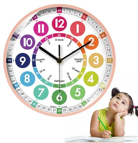 Reloj de aprendizaje genérico - ABS, 25,4 centímetros, temporizador visual, silenciador | Colorido Enseñanza Tiempo Decoración, Batería Alimentada Habitación Reloj para Habitaciones, Espacios Estudio