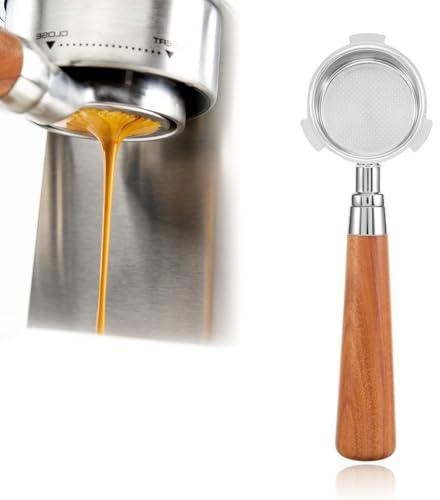 Portafiltro sin fondo de 51 mm para cafeteras de café espresso DeLonghi Dedica EC680/EC685/EC885, con 3 orejas, mango de madera, incluye cesta de filtro de acero inoxidable