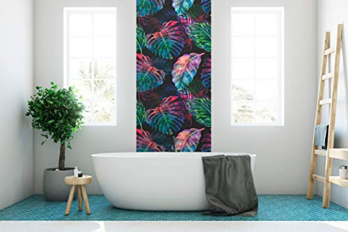 Oedim Frise verticale autocollante vinyle et papier peint mural Feuilles tropicales | Décoration 77x260cm