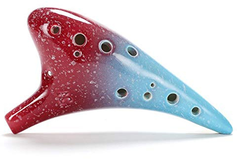 TAMUME Cerámico Ocarina Rojo 12 Hoyos Alto C Ocarinas de Leyenda de Zelda con Bolsa Protectora, Cuerda de Cuello y Hoja de Música (Arco Iris)