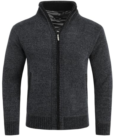 Allthemen Gilet Cardigan Homme Tricots Léger Veste Laine Knitted Sweater | Ouvrez Front Zippé,Tricoté Chaud,Manche Longue,Coupe Classique Col Montant, Grosse Maille,Décontracté Business,Automne Hiver