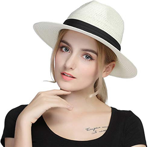 Taylormia Damen Panama Hut Strohhut faltbar Strand Sonnenhüt Sommer Fedora UPF 50 +
