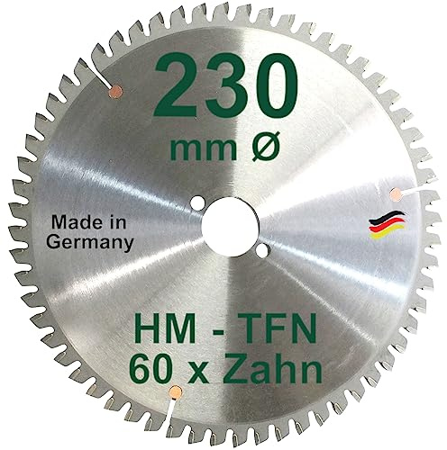 HM Sägeblatt 230 x 30 mm Zähne 60 TFN Kreissägeblatt Hartmetall 230mm Ersatzsägeblatt Handkreissäge Kreissäge Trapez Flachzahn Negativ mit Spanabweiser