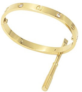 Luxury Gold-Plated Stainless Steel Simple Style Love Bangle Bracelet for Women Men (GoldCZ in Size 19)