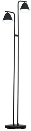 EGLO Stehlampe Palbieta, 2 flammige Stehleuchte Industrial, | Standleuchte aus Stahl und Kunststoff, Wohnzimmerlampe in Schwarz,Satiniert, Lampe mit Tritt-Schalter, GU10 Fassung